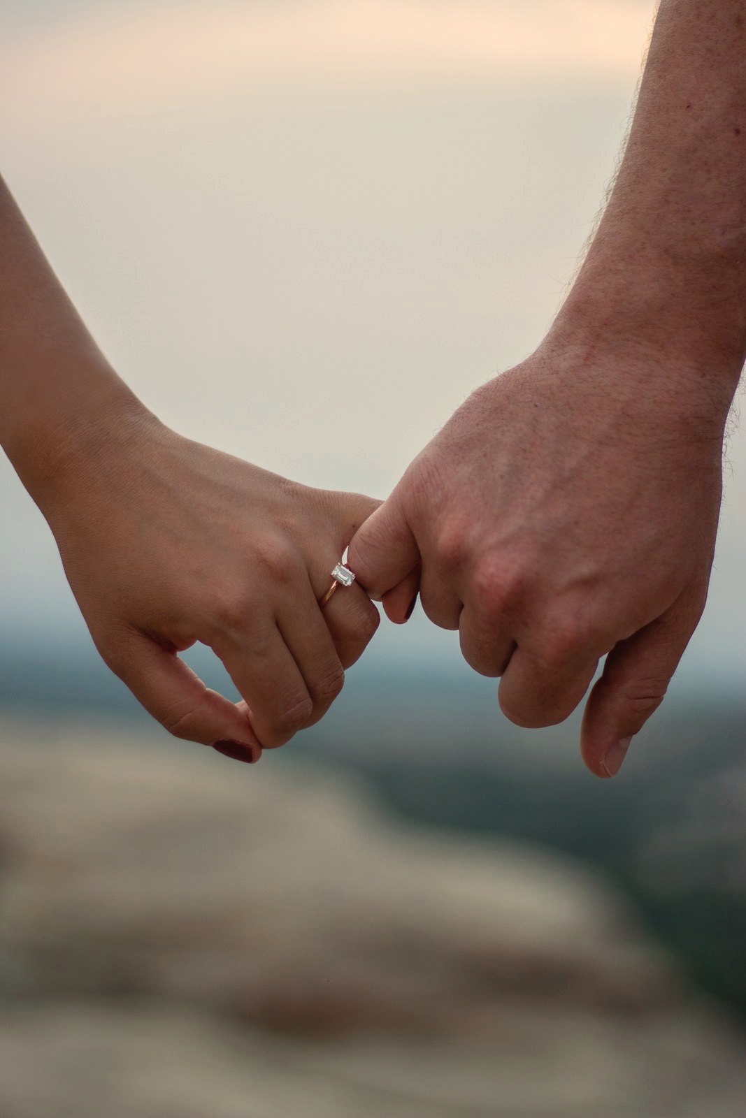 Engagement ring detail at golden hour