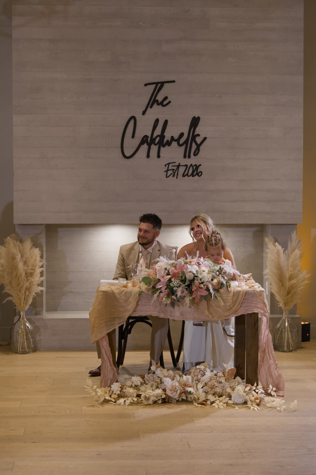 Sweetheart table in the reception hall